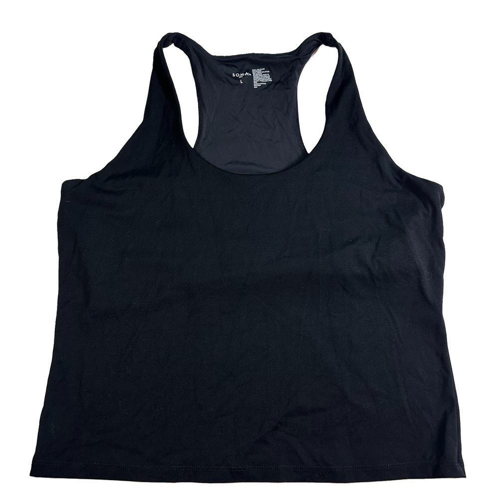 Soma 24/7 Women's LARGE Racerback Built in Bra Tank Black Fitted Top Stretchy